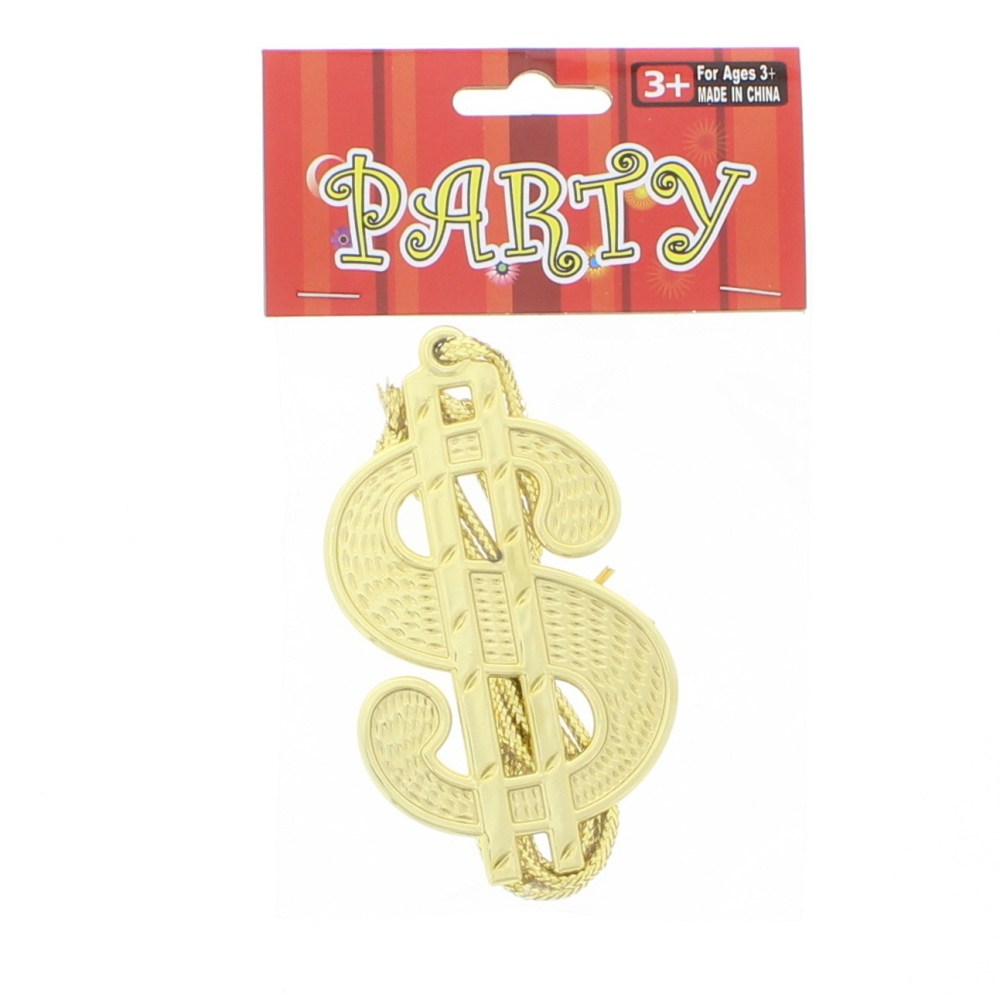 Zac's Alter Ego - Gold Dollar Sign Pimp Costume Necklace - Gold coloured
